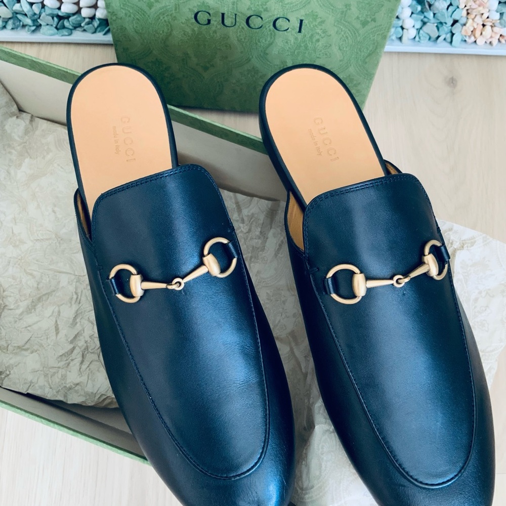Gucci Black Leather Horsebit Backless Loafers - Picture 2 of 8